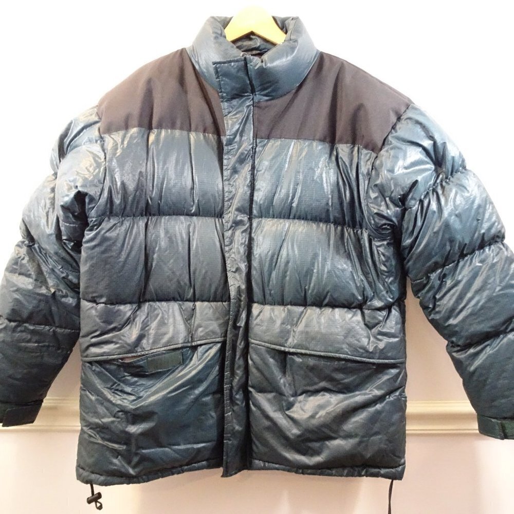 BRITCHES Vintage Green Down Puffer Coat Size L Quilted Nylon Shell